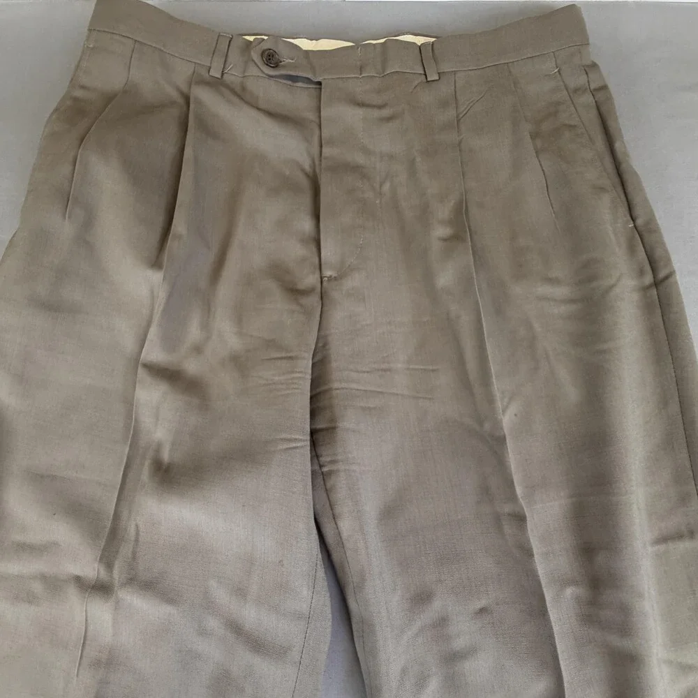 Evan-Picone Dress Pants Mens 35x29 Beige Wool Pleated Classic Fit Office Wear